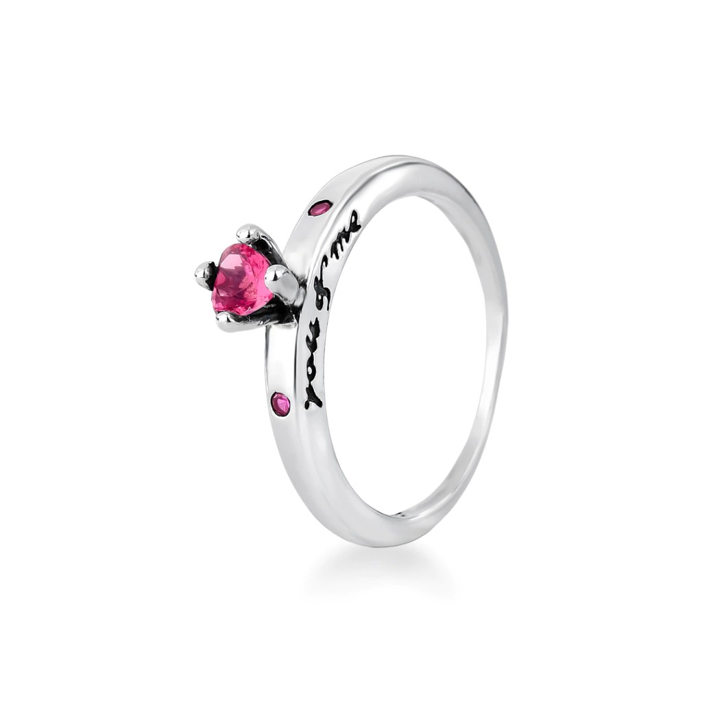 Anel de prata 925 com pedra rosa e escrita "You & Me".