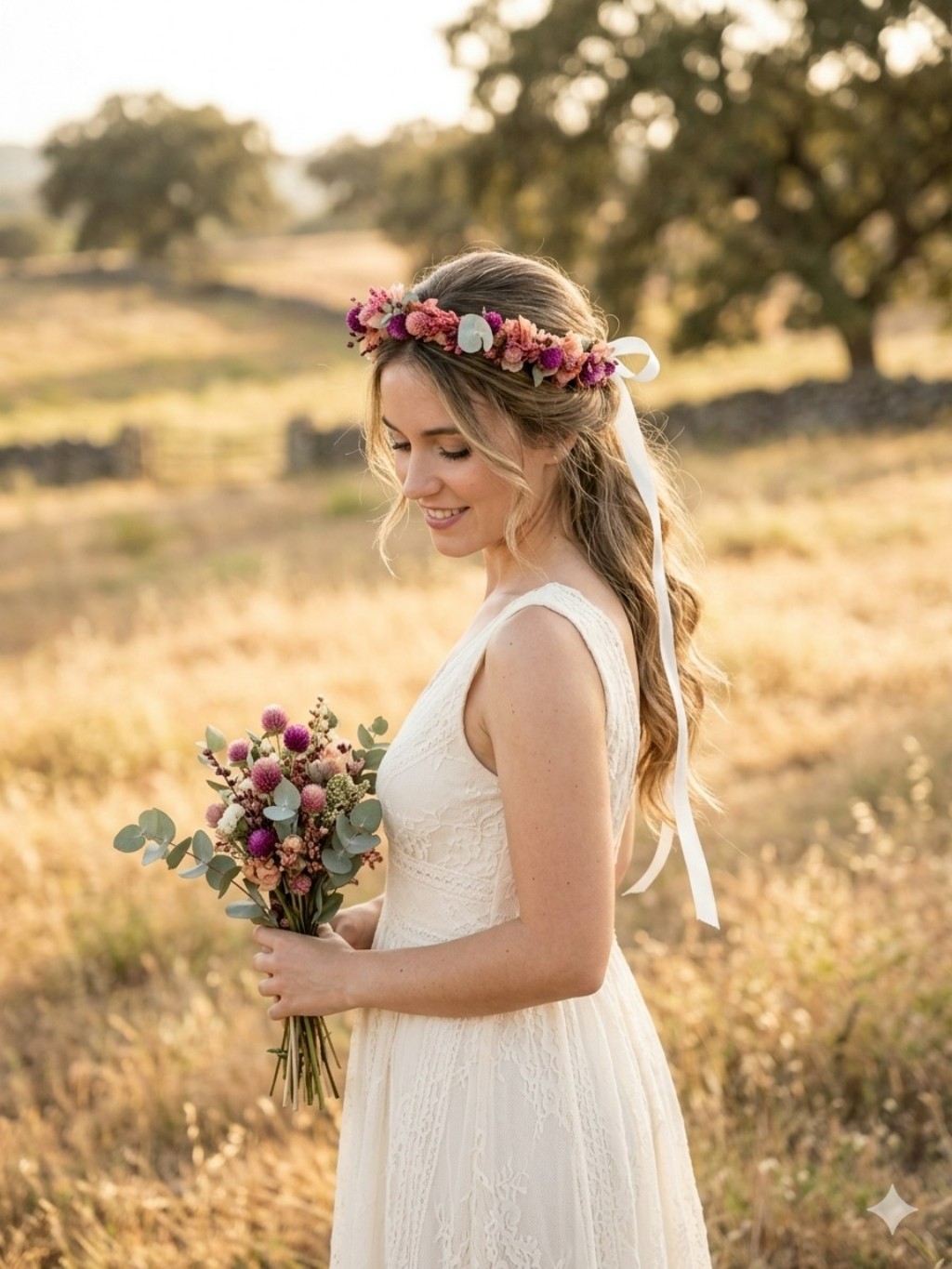 tiara de flores secas adulto para casamento
