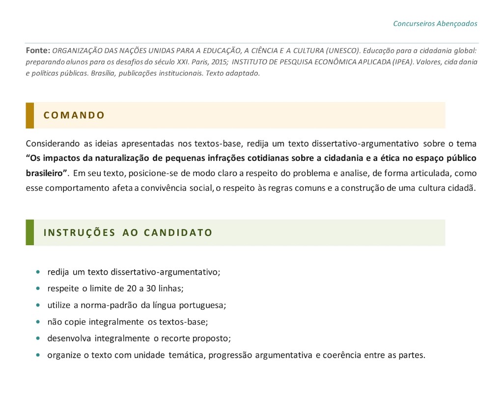 Proposta de reda&ccedil;&atilde;o FGV para o MPES &mdash; comando e instru&ccedil;&otilde;es ao candidato