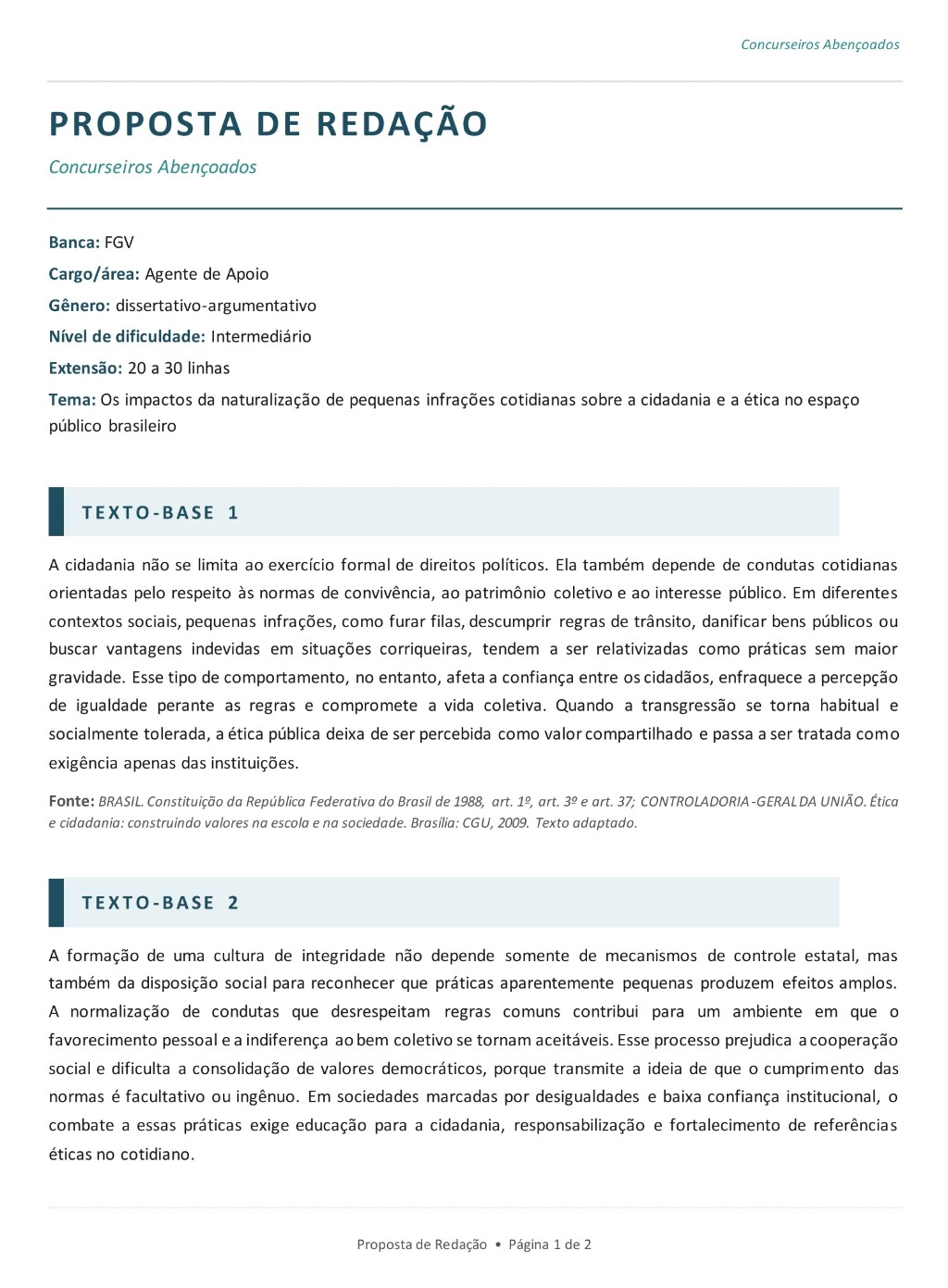 Proposta de reda&ccedil;&atilde;o FGV para o MPES &mdash; textos-base e informa&ccedil;&otilde;es da proposta