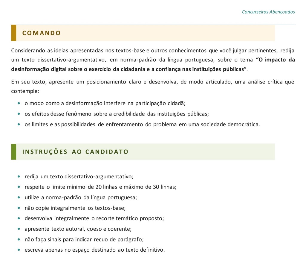 Proposta de reda&ccedil;&atilde;o no estilo FCC para o TJCE &mdash; comando e instru&ccedil;&otilde;es