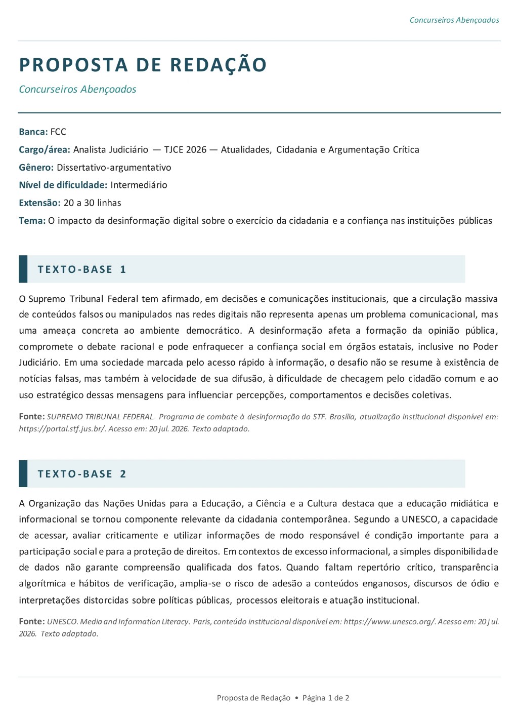 Proposta de reda&ccedil;&atilde;o no estilo FCC para o TJCE &mdash; textos-base