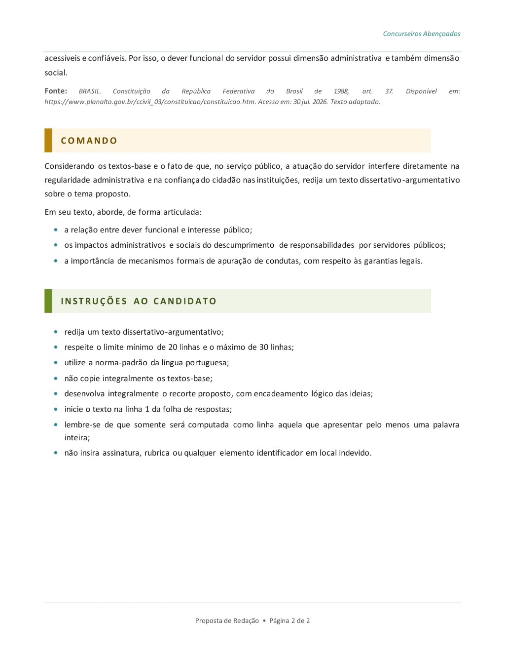 Proposta de redação para a SEDES-DF no estilo Instituto Quadrix — página 2