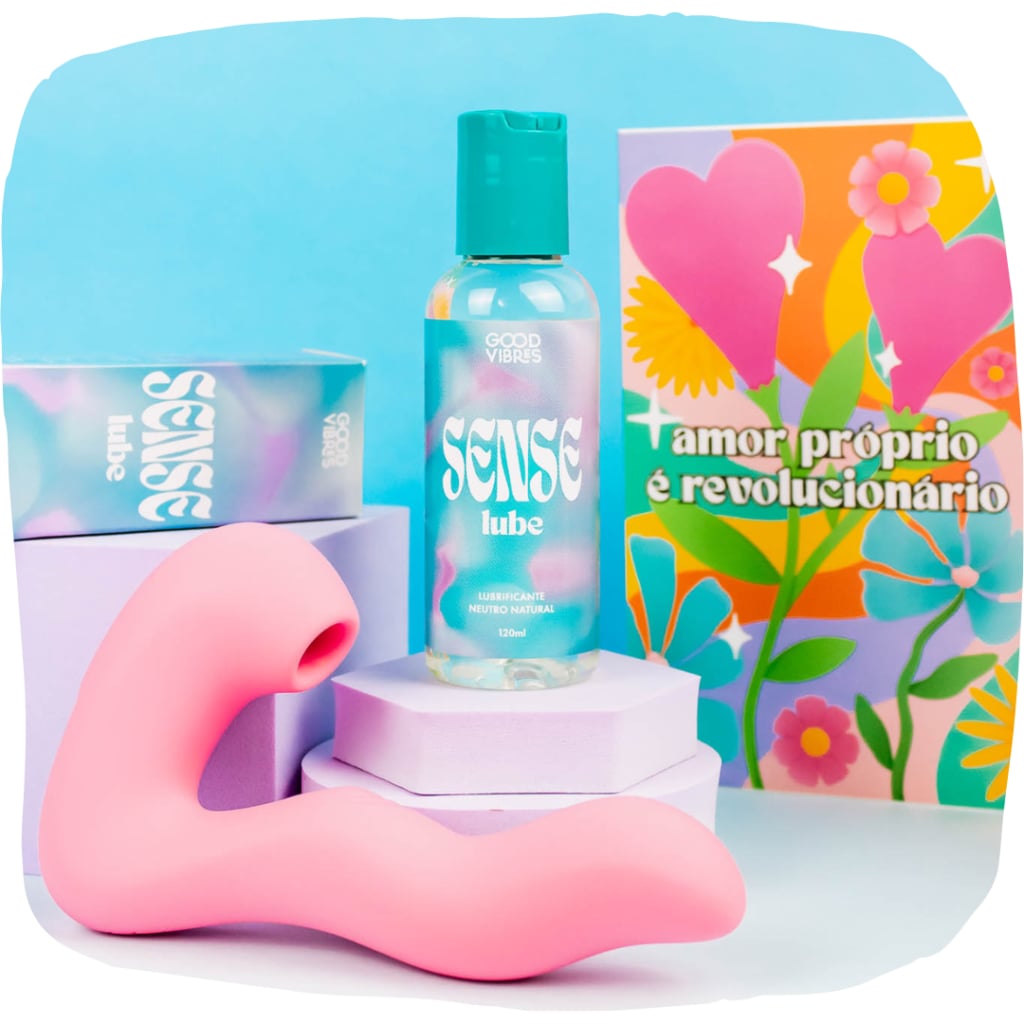 Imagem com o Kiss Sugador Vibrador 3 em 1 e Sense Lube Lubrificante