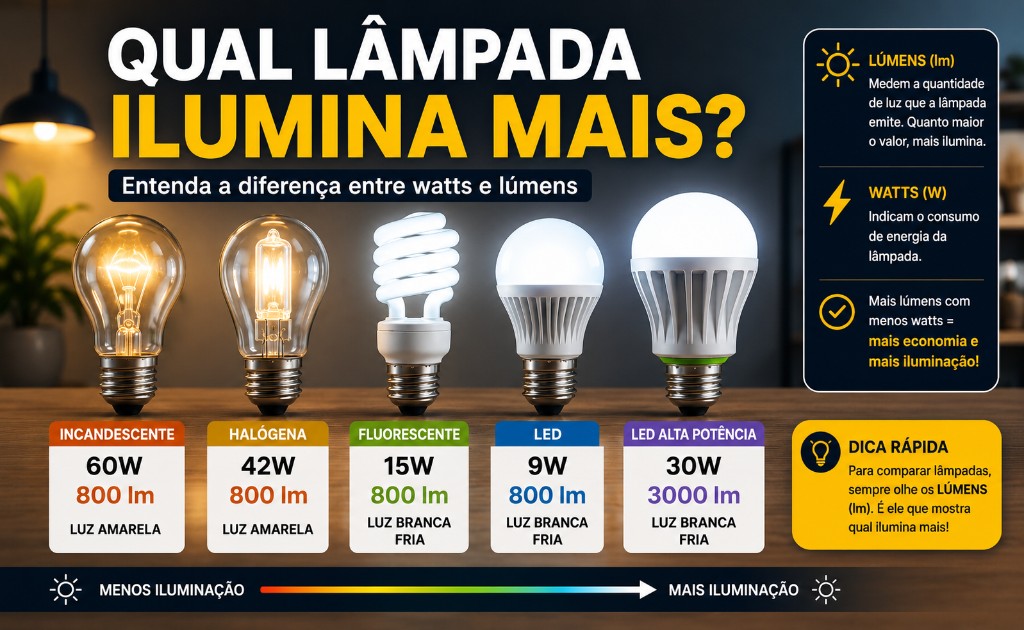 Qual lâmpada ilumina mais? Entenda lúmens, watts e LED