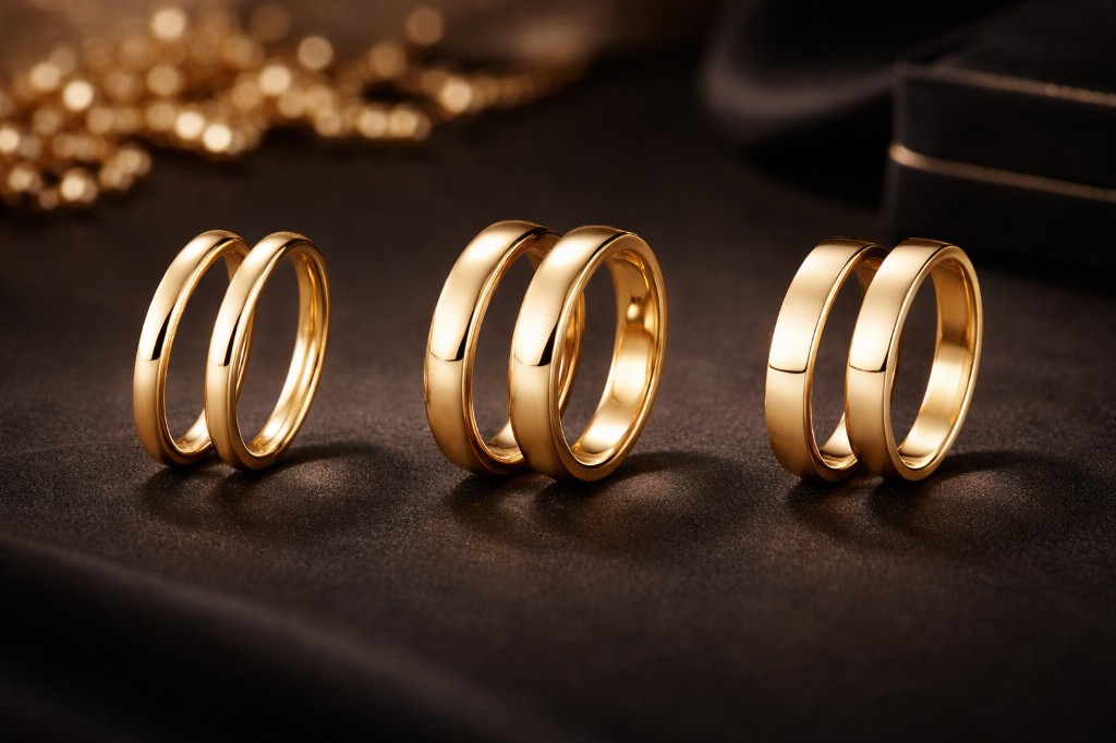 Los 3 modelos cl&aacute;sicos de alianzas de oro 18k para matrimonio