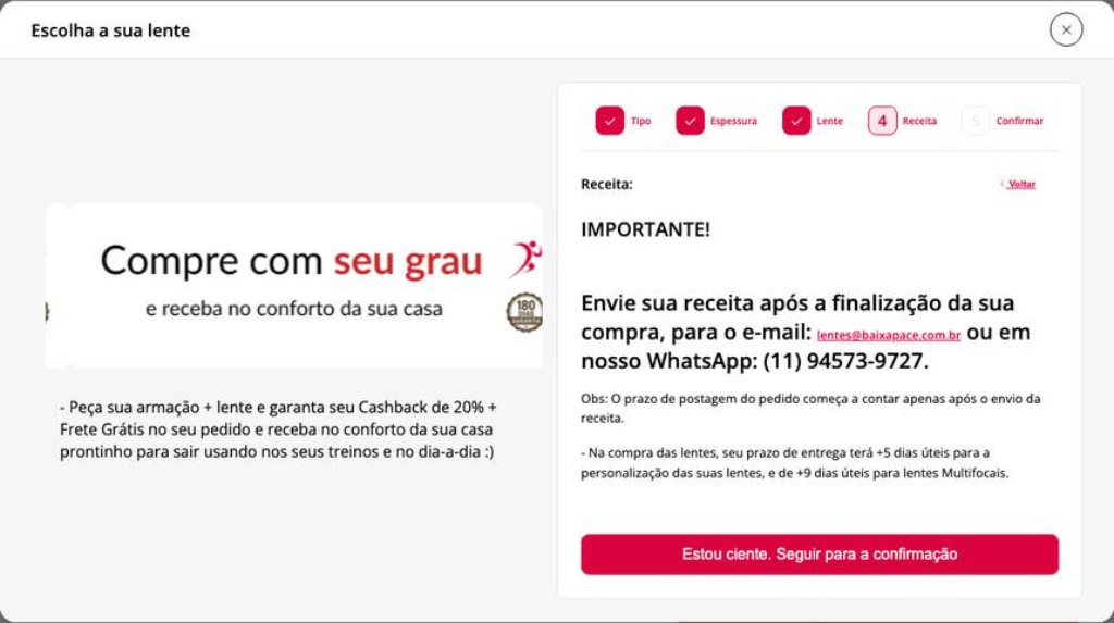 Assistente: aviso sobre envio da receita após a compra