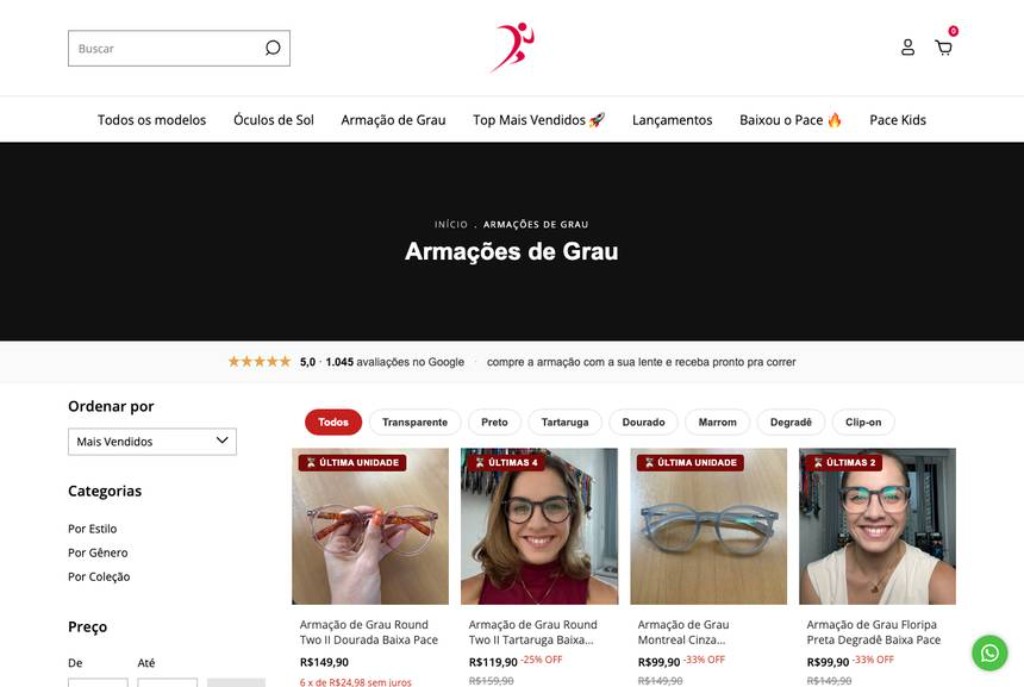 Categoria Armações de Grau na Baixa Pace