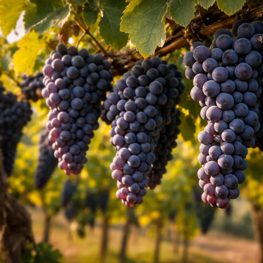 Racimos de uva Syrah en el vi&ntilde;edo