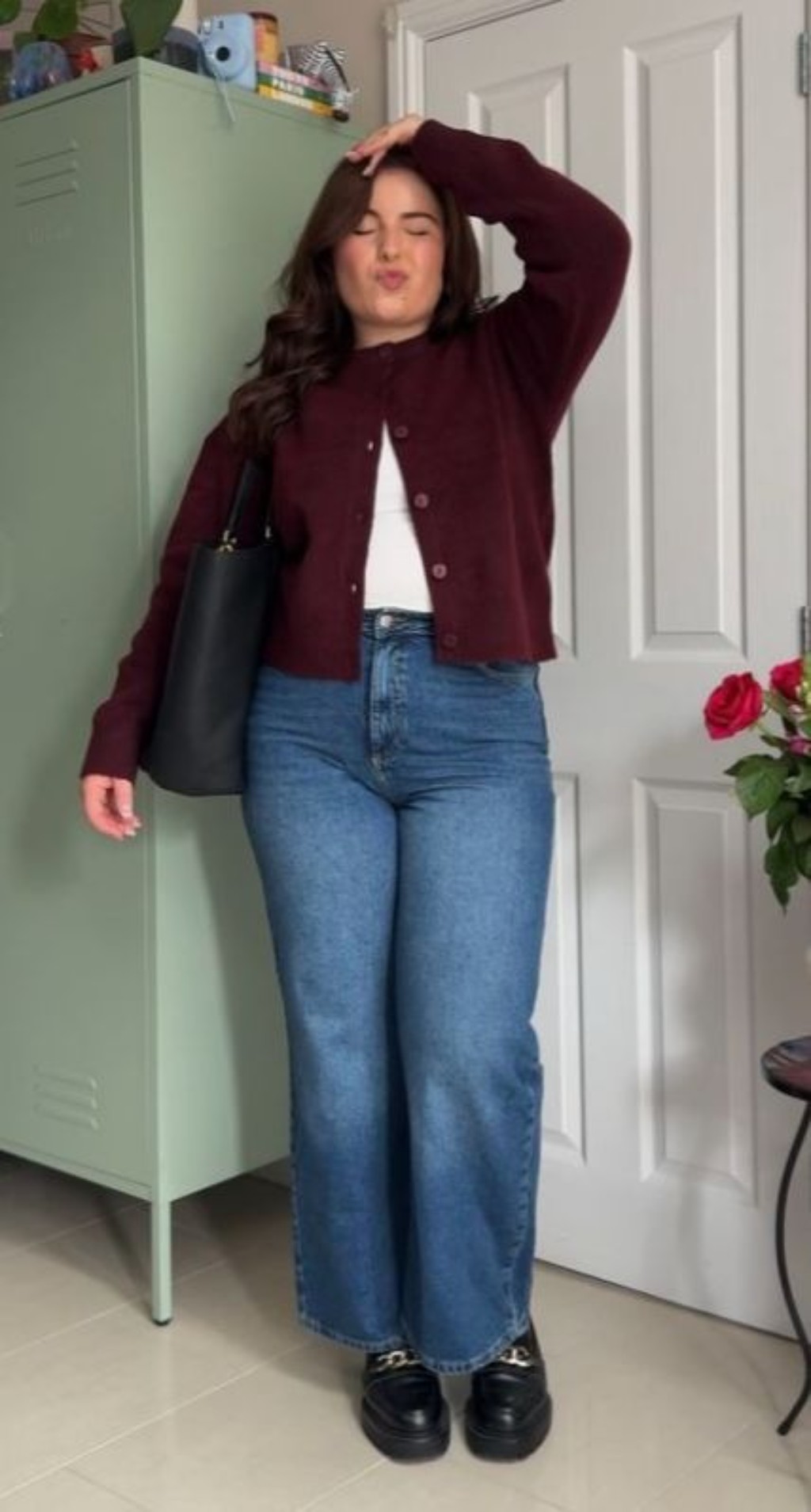 Look mocassim com cardigan