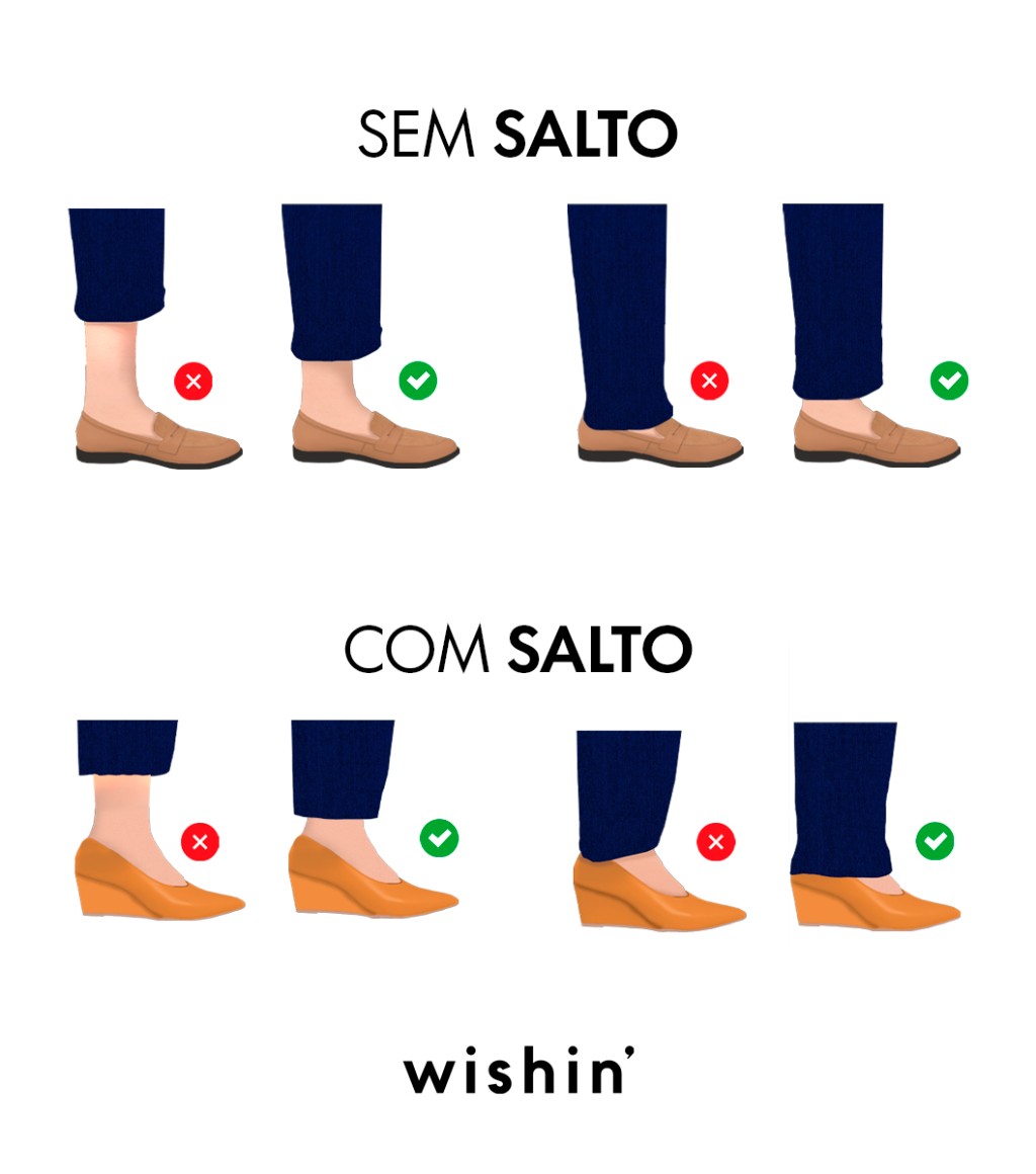 Guia de alturas de barra de calça com sapatos