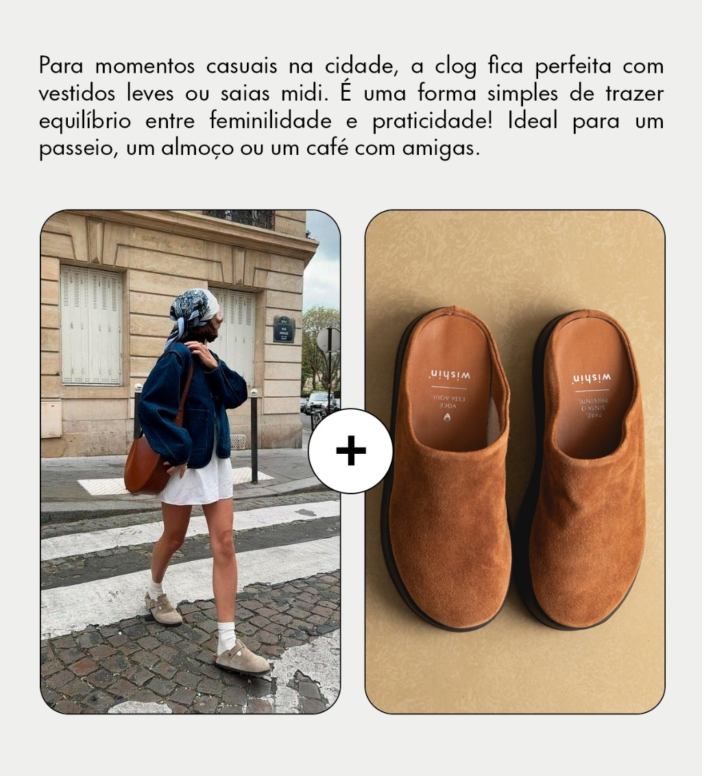 Clog Ju Wishin com vestido leve &mdash; look casual feminino