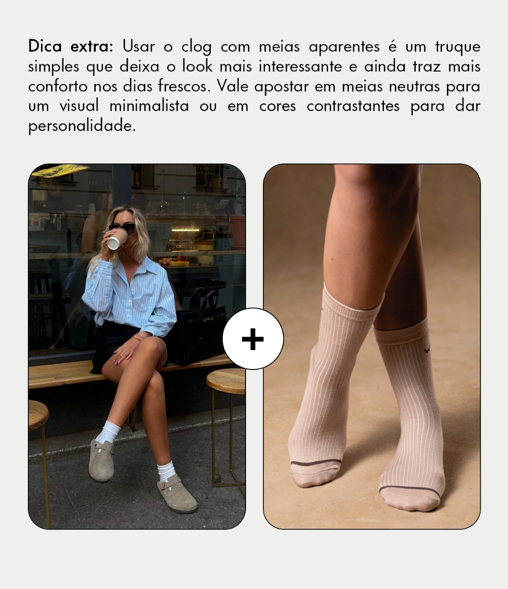 Clog Ju Wishin usada com meias aparentes &mdash; dica de styling