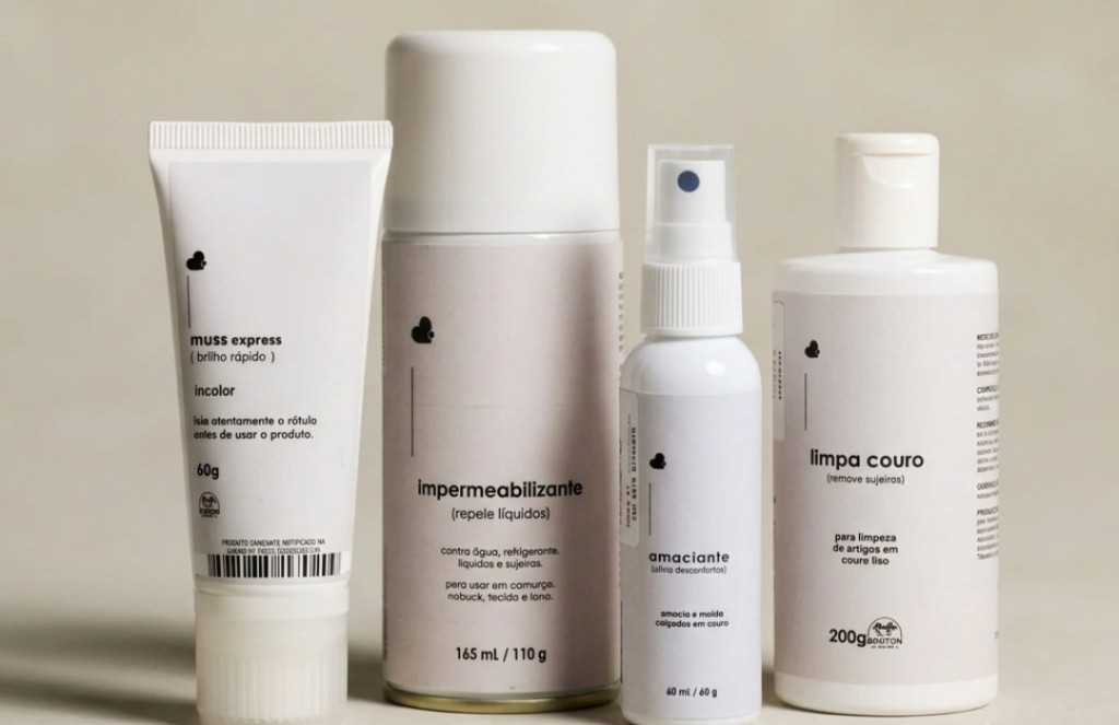 Produtos Wishin para cuidado com saparto de couro.