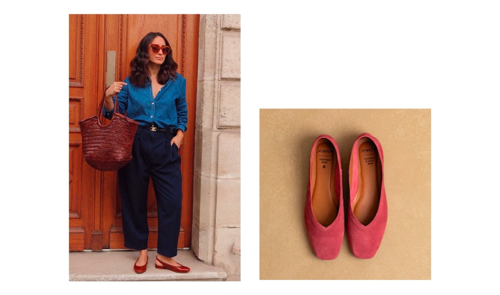 Look com sapatilha bico quadrado.