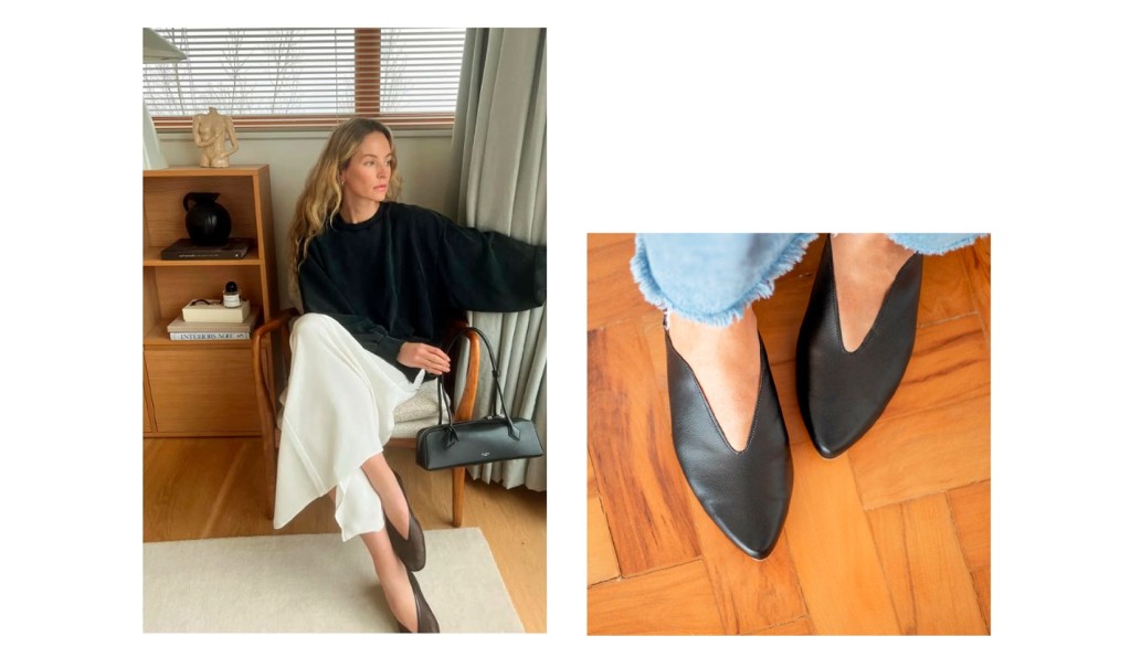Look com sapatilha bico fino.