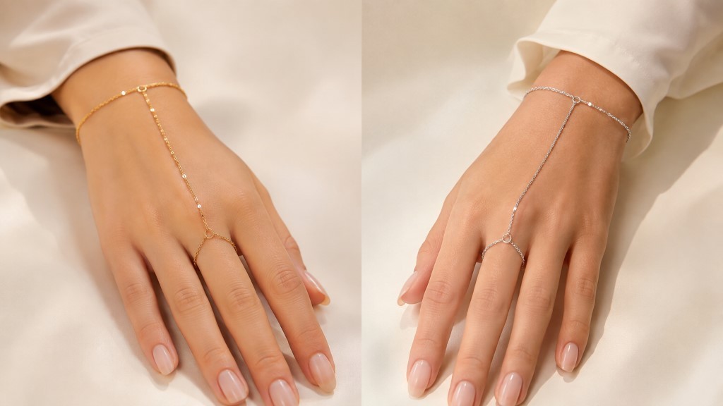 Comparativo de hand chain dourada e hand chain prata