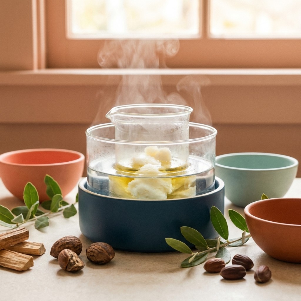 Manteca de karit&eacute; y aceite de jojoba derriti&eacute;ndose a ba&ntilde;o mar&iacute;a &mdash; B&middot;NATURE
