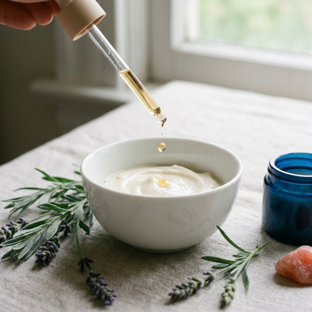 A&ntilde;adiendo vitamina E, conservador y aceite esencial de lavanda con gotero a la crema templada &mdash; B&middot;NATURE