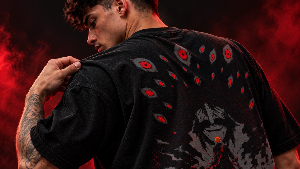 Detalle del estampado trasero de una remera oversize negra Tizzo