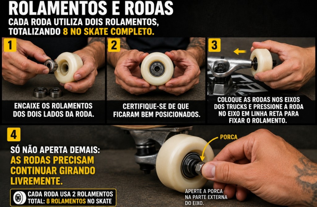 como colocar o rolamento na roda de skate?