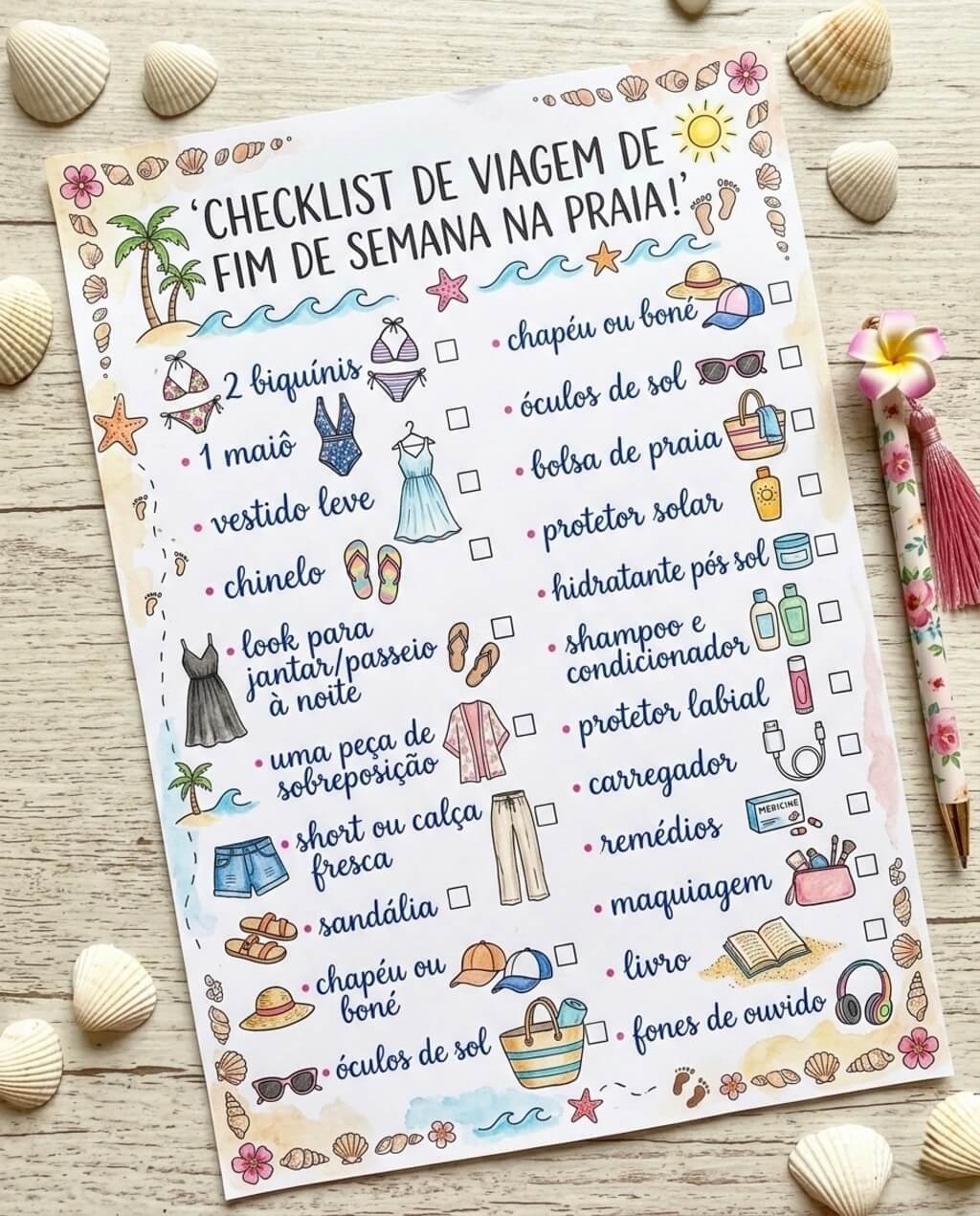 checklist o que levar na mala do final de semana na praia