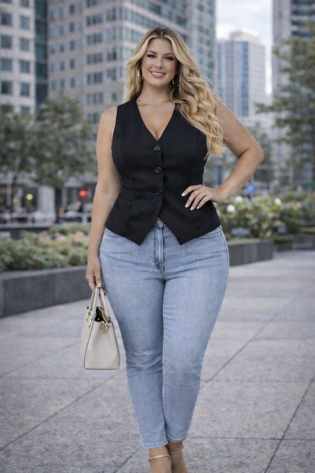 Casual elegante - Colete Feminino Alfaiataria Plus Size Decote V 0099