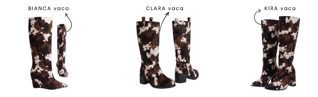 botas cow print, botas tendencia, botas estampa vaca 
