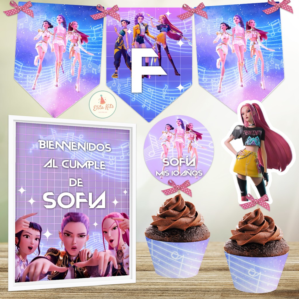 Kit imprimible Cumplea&ntilde;os Guerreras K-Pop Huntrix