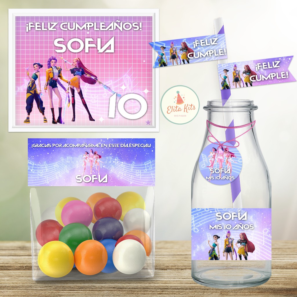 Kit imprimible Cumplea&ntilde;os Guerreras K-Pop Huntrix