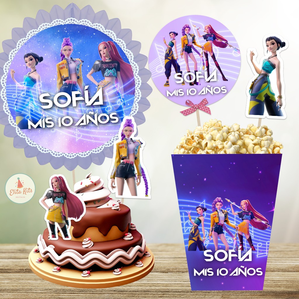 Kit imprimible Cumplea&ntilde;os Guerreras K-Pop Huntrix