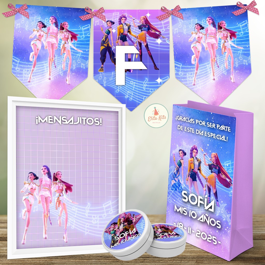 Kit imprimible Cumplea&ntilde;os Guerreras K-Pop Huntrix