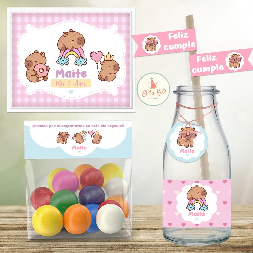 Kit imprimible Capibara Cumplea&ntilde;os Nena