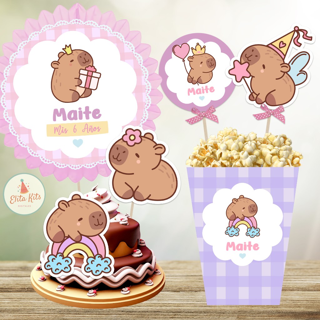 Kit imprimible Capibara Cumplea&ntilde;os Nena