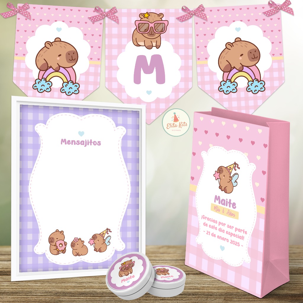 Kit imprimible Capibara Cumplea&ntilde;os Nena