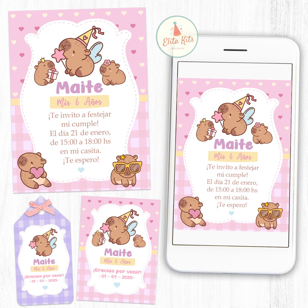 Kit imprimible Capibara Cumplea&ntilde;os Nena