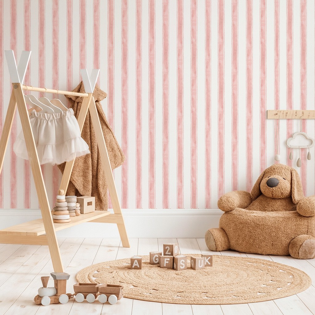 papel de parede infantil listrado adesivo studio bizzu Rosa