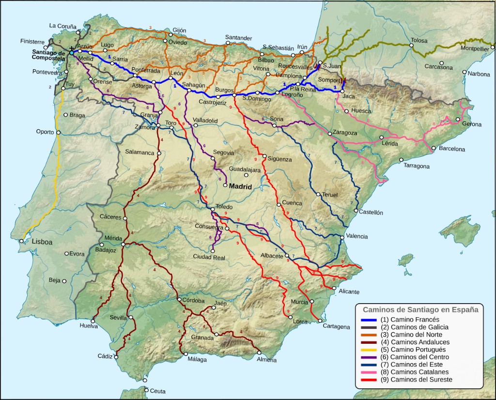 los caminos del camino de Santiago de Compostela