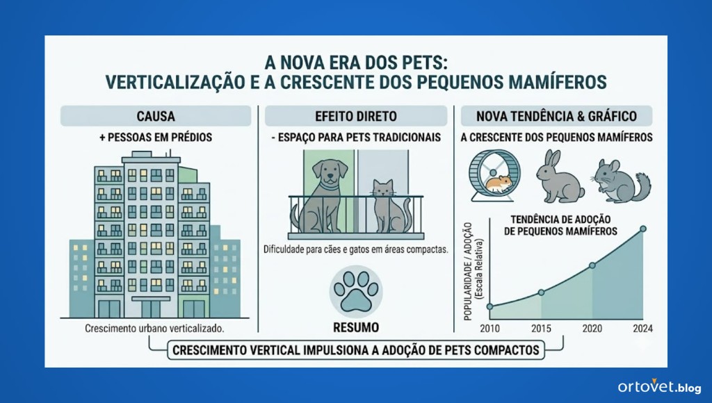Infográfico sobre a crescente de PETS não convencionais e a sua relação com as moradias verticalizadas.