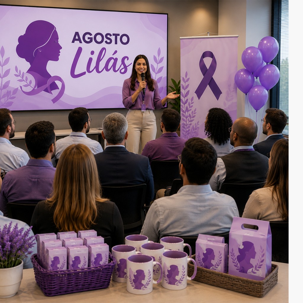 Palestra sobre Agosto Lil&aacute;s para colaboradores de empresa
