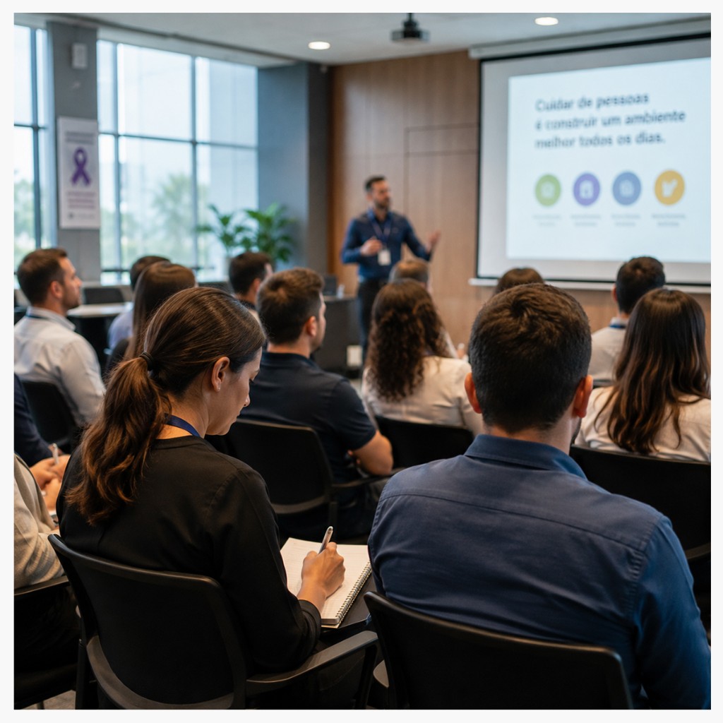 Colaboradores participando de palestra corporativa
