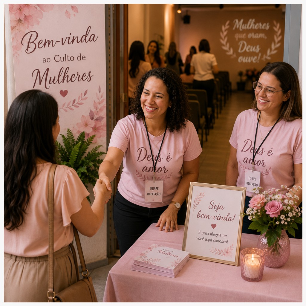 mulheres reunidas em culto na igreja