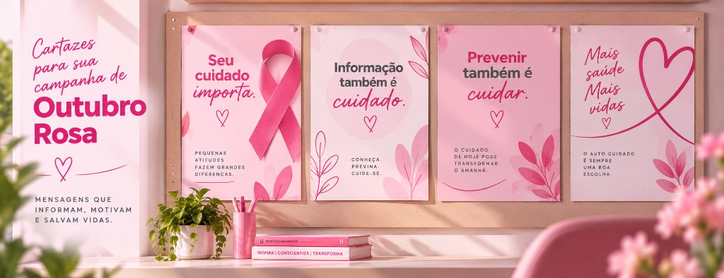Cartazes com frases para campanha de Outubro Rosa