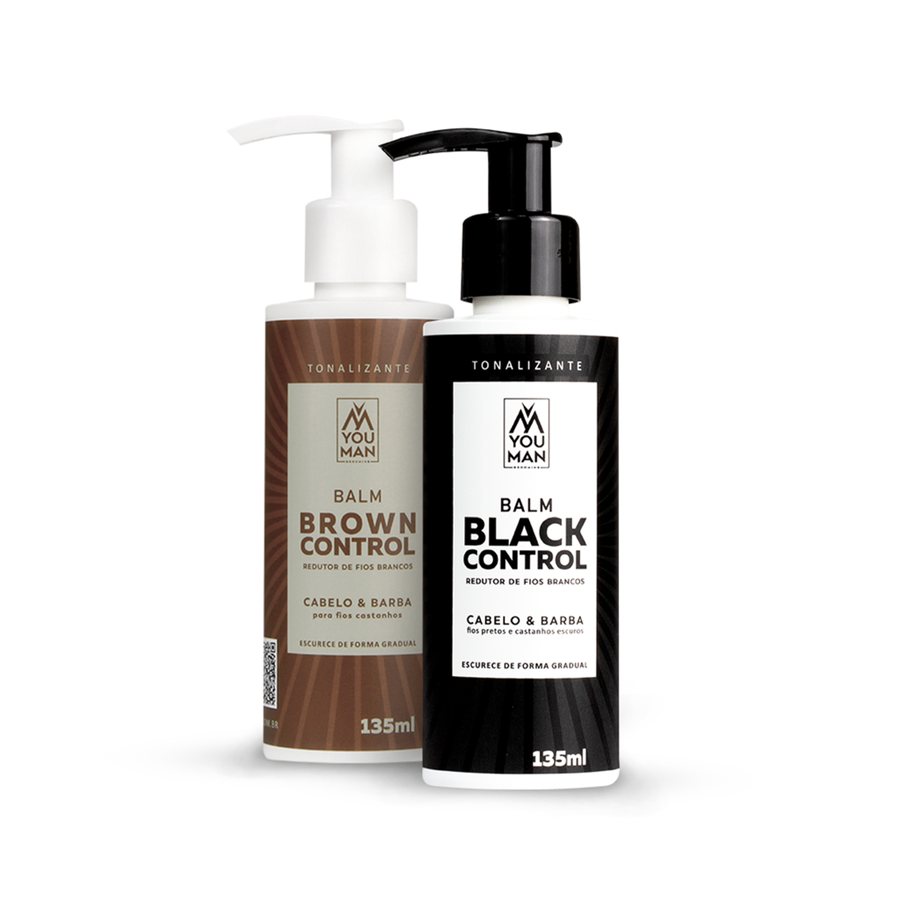 Balm Black Control e Brown Control lado a lado, os dois tonalizantes de 135 ml da You Man