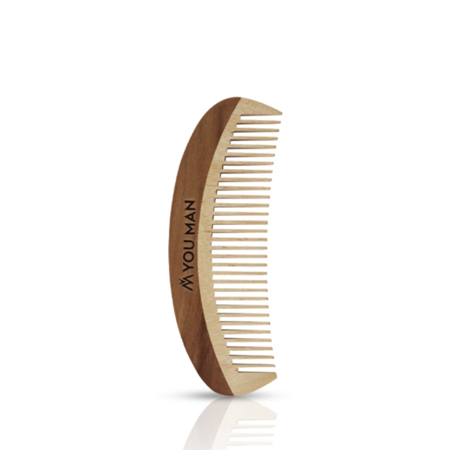 Pente curvo de madeira para barba You Man, artesanal, 12,5 cm