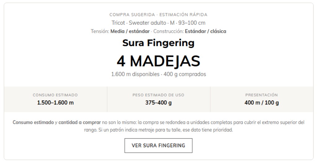 Captura de la Calculadora de Hilados Budetex