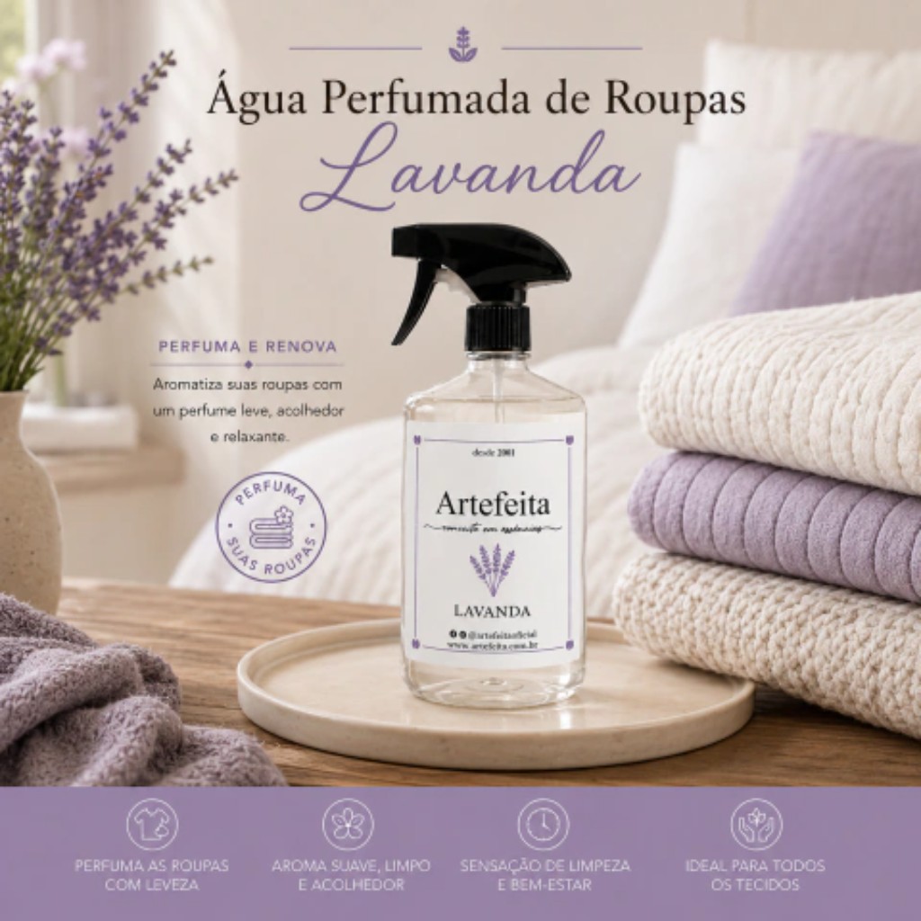 &Aacute;gua Perfumada de Roupas Lavanda ArteFeita pronta para uso