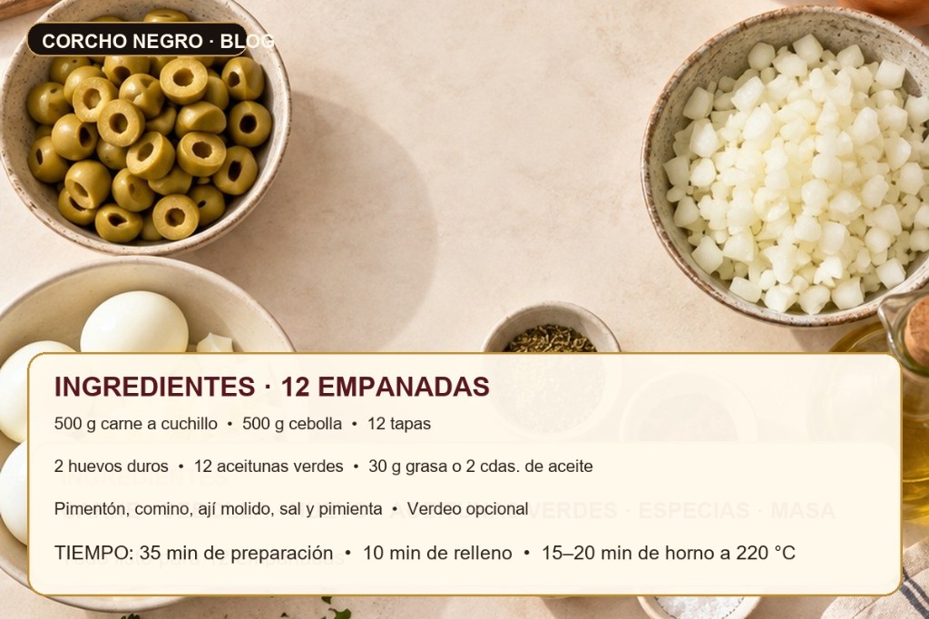 Ingredientes y tiempos para preparar 12 empanadas sanjuaninas