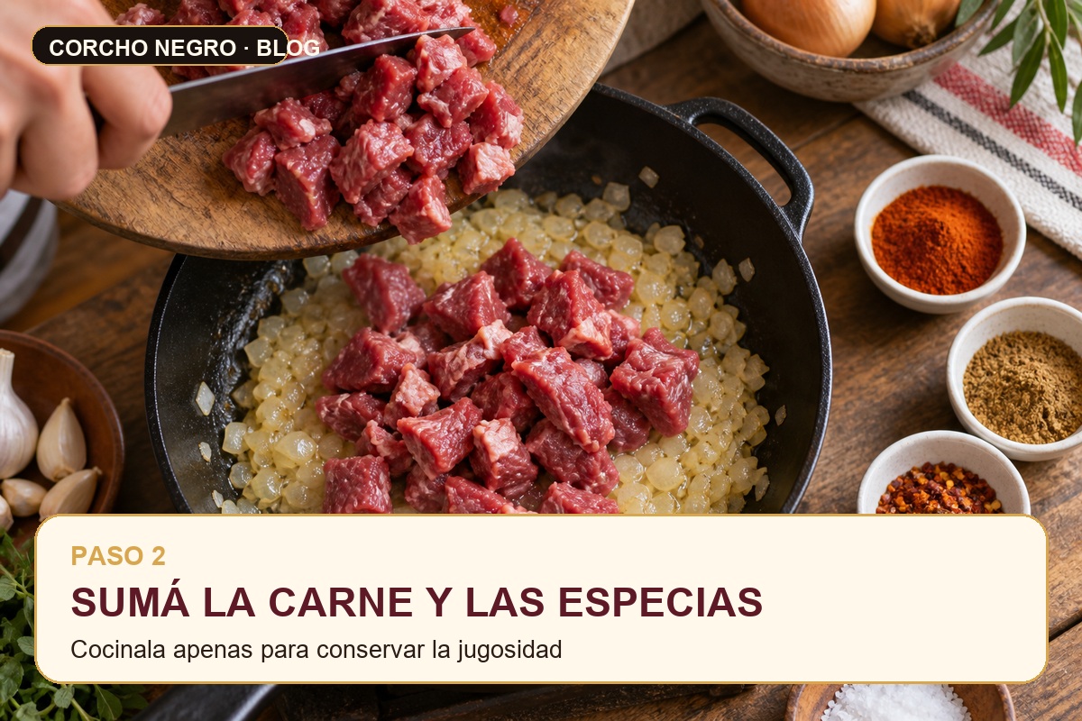 Paso 2: sumar carne y condimentos