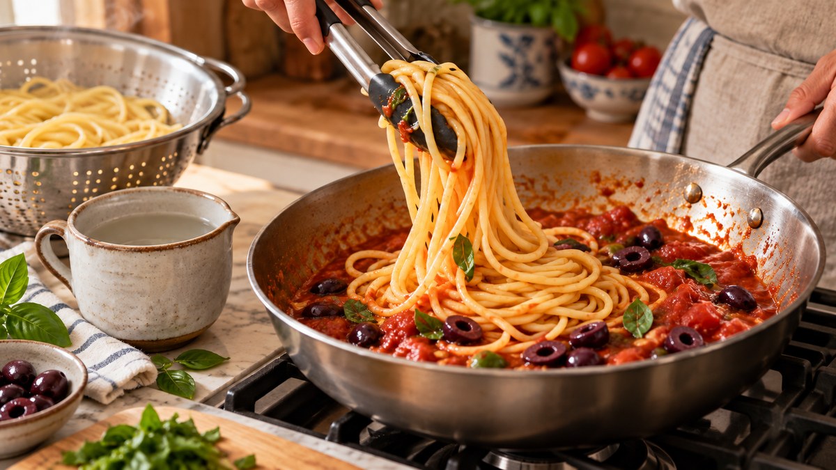 Mezcla de spaghetti con la salsa